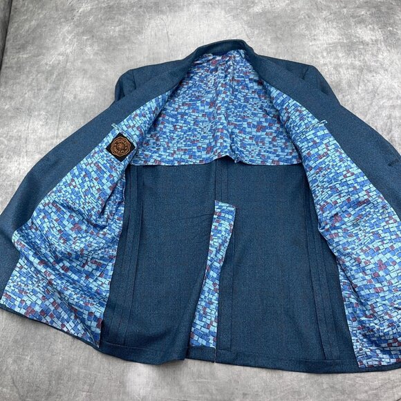 Unbranded Blazer Men 40 Blue Red Golden Emblem Tweed 60 70s Sport Jacket USA VTG - Picture 11 of 14